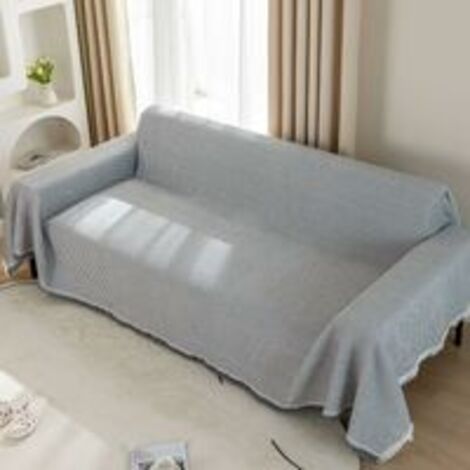Plaid gaufré pour canapés, grand plaid tissé 2 ou 3 places avec pompons, grand plaid réversible pour canapés, causeuse, lit double et fauteuil 180 x 300 cm – Gris clair