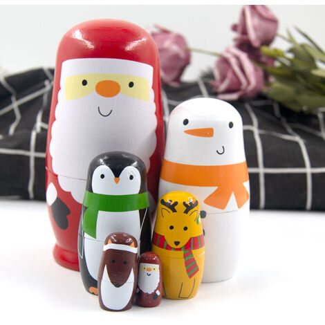 Lot de 5 poupées gigognes de Noël Matriochka en bois peintes à la main pour décorations de maison de vacances poupées russes