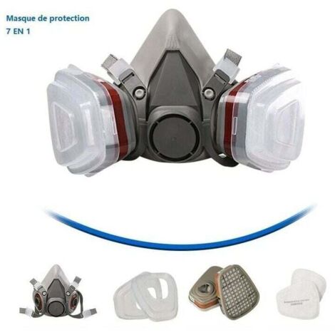 Masque de protection 7 en 1, masque de peinture, réutilisable, avec filtre anti-poussière, masque respiratoire à gaz avec filtre spray, peinture, travaux, produits chimiques, bricolage (1/5)