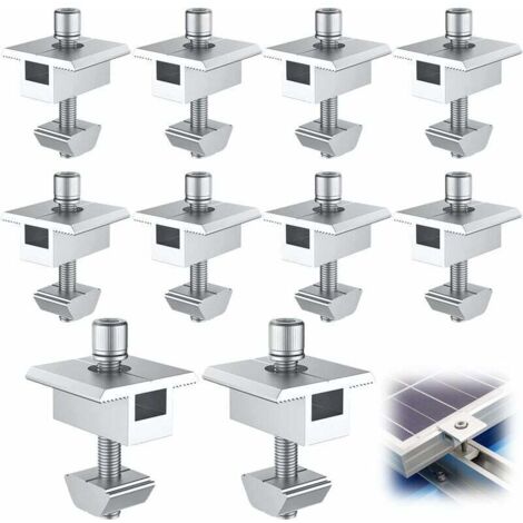 Umnuou – Support de panneau solaire en aluminium – Lot de 10 clips – Fixation centrale en T pour toits plats et inclinés – Installation rapide - solaire--10