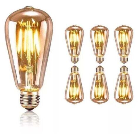 Ampoule LED E27 Vintage, Ampoule Edison Filament ST64 Décorative , Blanc Chaud, 4W Equivalent à 40W Incandescente, Lampe Décorative Antique Rétro pour Maison Restaurant Café Bar, Lot de 6 (1/4)