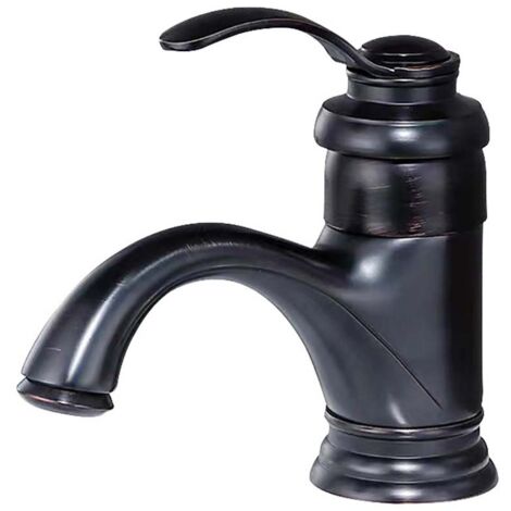 Robinet de salle de bains vintage, robinet d'évier en laiton à poignée unique, robinet d'évier moderne, chaud et froid réglable, 3/8 pouces noir-TONCHEAN (1/5)