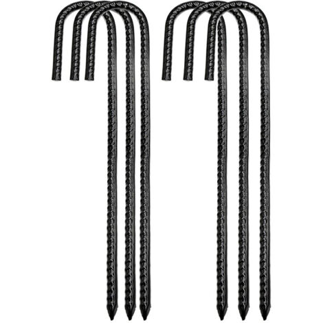 6 pièces de piquets de barre en acier filetés/piquets de sol/piquets de sol de clôture extérieure. Nouveaux piquets métalliques de barre d'armature robustes à crochet en J, piquets de sol en acier à r (1/4)