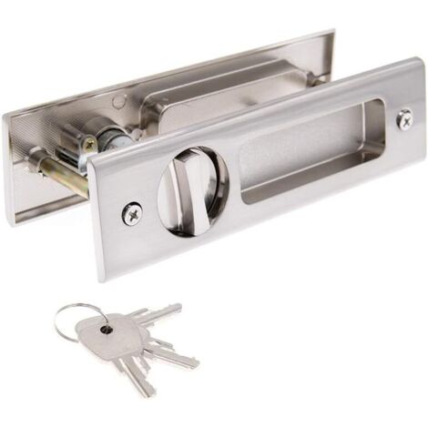 TONCHEAN Poignée de porte coulissante,Serrure de porte coulissante serrure à mortaiser poignée de serrure de porte de poche poignée encastrée invisible serrure de porte en bois/argent (1/5)