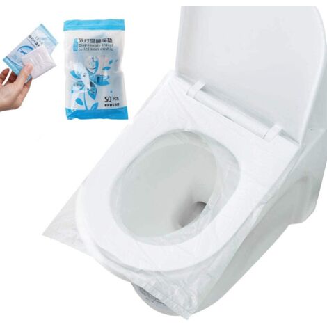 50 PCS Toilette wc Jetable Plastique Protège Cuvette WC, Imperméable Portable Emballage Individuel, Matériau Antibactérien Format Standard pour Enfants Voyage Camping Salle de Bains (1/5)