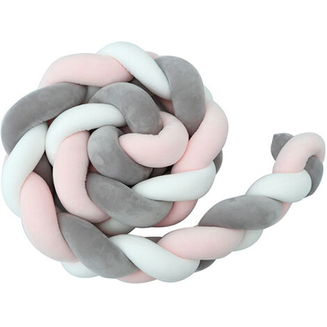 Tour de lit bébé 150 cm – Coussin serpent en velours – Protection anti-collision – Décoration chambre enfant blanc gris rose – Merkmak
