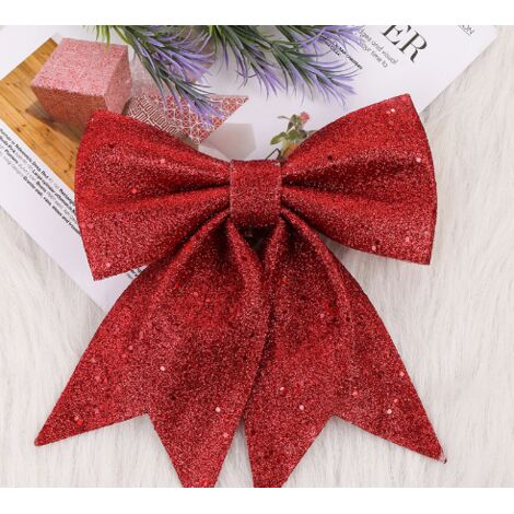 Lot de 4 nœuds de Noël à paillettes - Pour décoration de l’arbre de Noël - rouge (1/5)