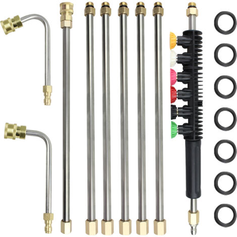 Pistolet de nettoyage à haute pression de jardin de 9 pièces, ensemble de pistolet à eau de lavage de voiture, tige d'extension en acier inoxydable, tige d'extension, buse de pistolet à eau de rinçage (1/5)