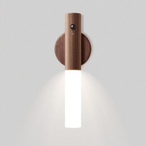 Galozzoit – Applique murale intérieure en bois LED rechargeable – Détection infrarouge – Lumière chaude 2700K – Installation facile avec aimant – Pour escaliers et couloirs