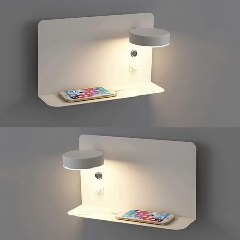 2 Pack Applique LED orientable 12W avec charge USB Appliques Murales 3 Température de Couleur Rotation 330° Éclairage Lampe Murale Moderne avec Interrupteur Interieur Blanc Lampes de Lecture [Classe (1/5)