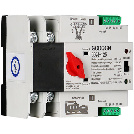 Galozzoit – Commutateur de transfert automatique 2P 100A – Tension 230V – Pouvoir de coupure 6kA – Installation sur rail – Durée de vie 10 000 cycles - 2P100A