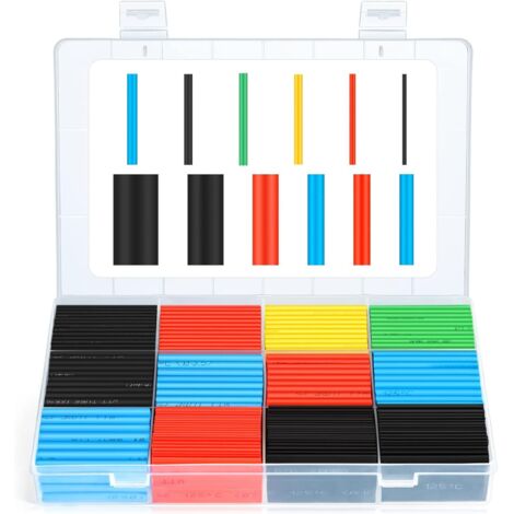 Gaine Thermorétractable, 560 Pièces Tube Thermorétractable Ratio 2:1, Kit de Tube de Câble Thermorétractable D'isolation Électrique avec Boîte (5 couleurs / 12 tailles)