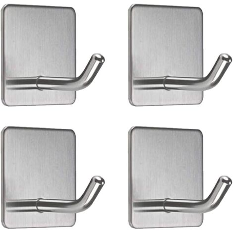 4PCS Crochet Adhésif Mural en Acier Inoxydable avec Base Carré Patère Porte Crochet Murale Serviette pour Salle de Bain Cuisine Porte (1/5)