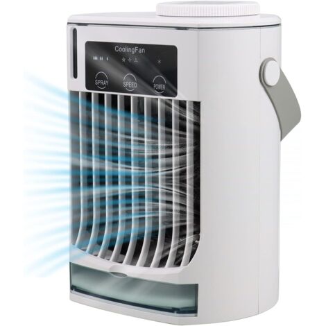 Minkurow – Ventilateur AC portable 3 en 1 – Refroidisseur d'air avec écran LCD – 3 vitesses – Capacité 500 ml – Pour bureau, chambre, camping
