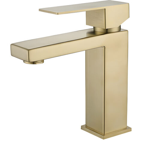 Tonchean – Mitigeur de lavabo carré en or brossé – Eau chaude et froide – Installation monotrou – Finition métal pour salle de bains