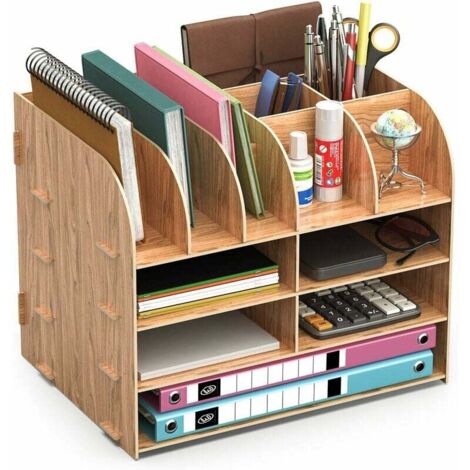 Langray – Organiseur de bureau en bois MDF – Rangement multifonction pour stylos et documents – Dimensions 34x28x25cm – Design compact