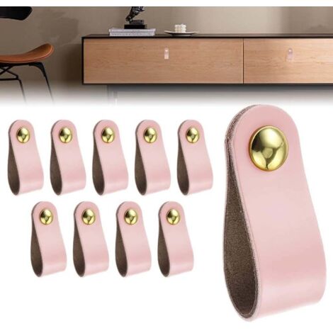 10 Pièces Poignées de Meubles en Cuir Poignées de Porte en Cuir Poignées d'Armoire en Cuir Poignées de Porte de Cuisine en Cuir Poignées de Porte d'Armoire en Cuir avec 10 Vis Cuisine Chambre Rose TON (1/5)