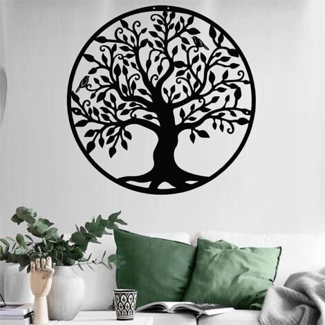 Décoration Murale Arbre De Vie En Métal Jeffergarden - 30x30 Cm, Noir, Pour Intérieur Ou Extérieur !