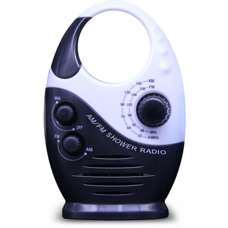 Radio de douche étanche, mini radio de douche portable AM FM avec volume réglable, radio avec poignée supérieure, convient pour douche/chevet/garage, noir (1/5)