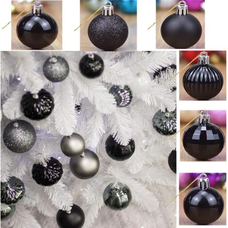 24 Boules De Noël Noires - Décorations Sapin élégantes - Plastique Incassable, Brillant
