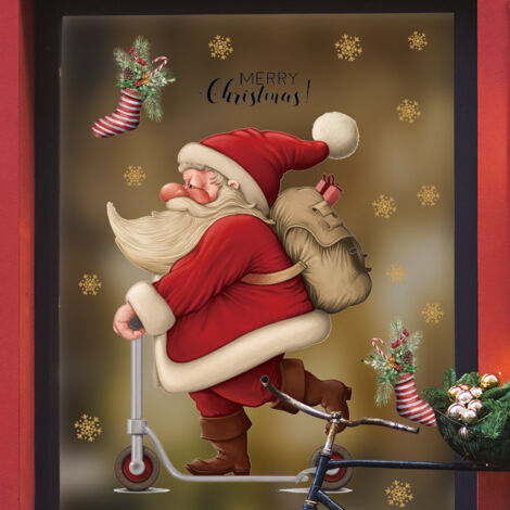 Autocollants Muraux Père Noël Et Bonhomme De Neige 3D - Décorations Amovibles Fenêtre Et Mur Pour Noël
