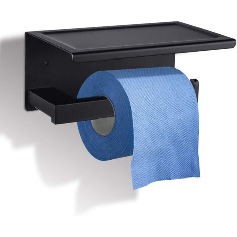 AMOZO Porte-rouleau De Papier Toilette Noir Sans Perçage | Porte-rouleau En Acier Inoxydable Avec étagère | Porte-rouleau WC Pour Salle De Bain
