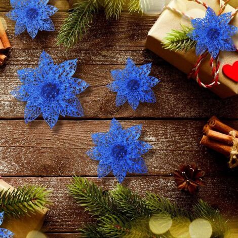Fleurs De Poinsettia Scintillantes Pour Noël - Lot De 24 Pièces - Or Et Argent - Décoration Sapin, Mariage, Fêtes