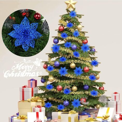 Set De 3 Grandes Fleurs De Poinsettia Artificielles à Paillettes, 3 Capitules De