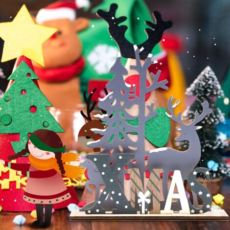 6 Cartes De Place De Table En Bois Autoportantes - Déco De Noël Renne, Centre De Table Pour Fête