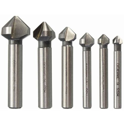 Jeu de 6 fraises à chanfreiner, fraises à chanfreiner HSS à 90°, fraises à chanfreiner cylindriques, outils à visser pour le bricolage, bois, métal, PVC, 6 3/8, 3/10, 4/12, 4/16,5/20,5 mm (1/4)