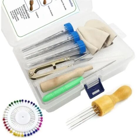 Kit d'outils de tamponnage en feutrine, boîte de rangement en feutrine faite main, épingle de positionnement, repose-doigt, ensemble de huit épingles en bois massif (1/5)