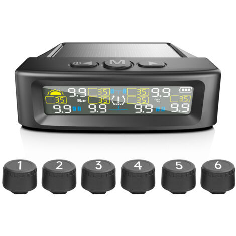 TPMS Système de Surveillance de la Pression des Pneusà 6 Roues,9.9 bar/144 PSI Max,Charge Solaire et USB,pour camions, caravanes,Bus (1/5)