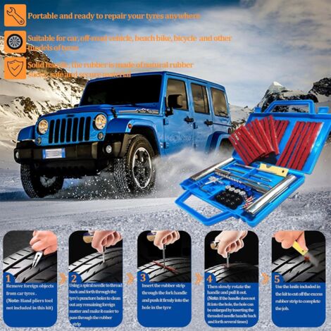 Kit Réparation Pneus Lourds 58 Pièces – Outils Anti-Crevaison Portables Pour Voiture, Moto, VTT, Tracteur, SUV (Bleu)