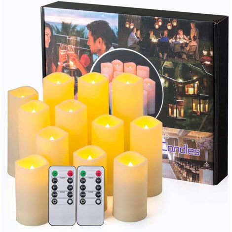 Bougies LED sans flamme, Bougies en résine avec minuterie à distance - Bougies étanches pour intérieur et extérieur, Lot de 12