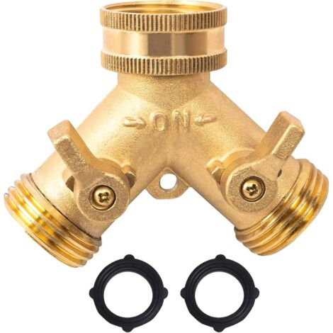 Robinet Double Machine a Laver, 3/4" 2 Voies Raccord en Y pour Tuyau D'arrosage avec Indépendant Vannes Marche pour Connexion de 2 Appareils pour Robinet Jardin (1/5)