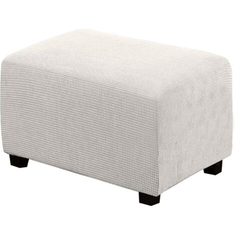 Housse de Pouf carrée Extensible en Peluche, Housses de Repose-Pieds en Jacquard Doux pour protéger Le Repose-Pieds, Housse de Pouf avec Fond élastique, Lavable en Machine - S-Blanc (1/5)