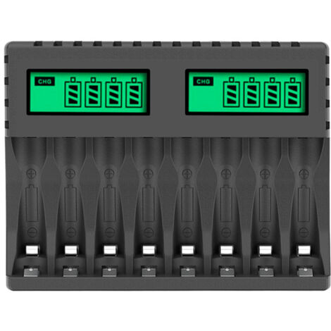 8 Slots Chargeur Piles Rechargeable Charge Rapide pour AA AAA Rechargeable avec Port USB