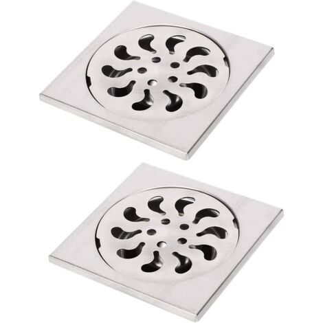2pcs Siphon de Sol Acier Inoxydable, Grille de Douche Carrée Filtre de Douche Drain de Douche Attrape Cheveux pour Salle de Bain, 90x90x30mm (1/5)