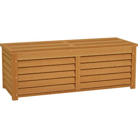 Coffre de rangement extérieur jardin 176L en bois avec poignée, dim. 130L x 50l x 45H cm