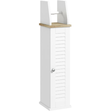 Meuble de salle de bain support papier toilette avec placard et étagère réglable 18 x 20 x 80 cm blanc