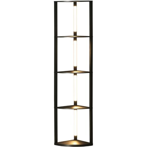 Lampadaire sur pied salon, lampadaire avec étagères d'angle à 4 niveaux, lampe LED dimmable, 41x29,5x163,5cm, noir