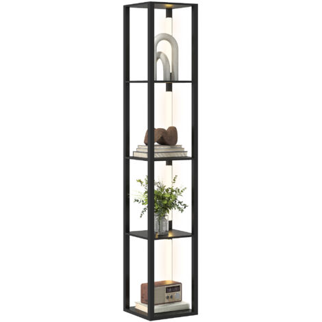 Lampadaire avec étagères 4 niveaux dimmable LED variateur d'intensité interrupteur à pied pour salon chambre bureau noir