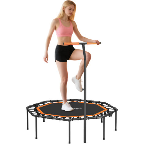 Trampoline de fitness, trampoline d'entraînement avec barre de maintien réglable, stable et silencieux, pour une utilisation en intérieur, en acier, orange (1/5)