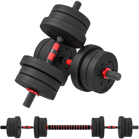 Ensemble d'haltères Courtes Total 20 Kg 2 en 1 poids réglable Barres incluses - entraînement Musculaire & haltérophilie (1/5)