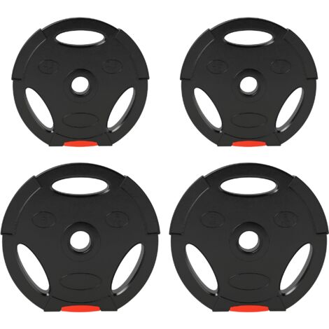 Disques de poids, plaques de poids 2 x 5 kg et 2 x 2,5 kg, à trois poignées avec trous de Ø 25 mm, noir (1/5)