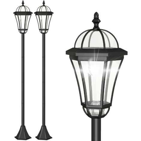 2 lampadaires sur pied solaires d'extérieur jardin avec 2 lampes LED blanc 6000K IP44 Ø18,5 x 129H cm noir (1/5)