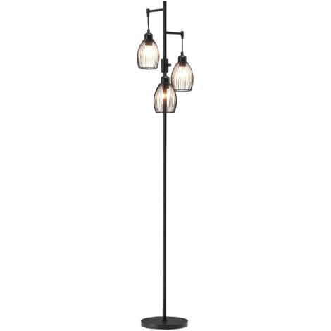 Lampadaire style industriel 40 W max. 3 abat-jours en métal filaire luminosité réglable - ampoule E27 - noir (1/5)
