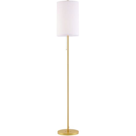 Lampadaire élégant en acier avec abat-jour en tissu, lampe de salon, interrupteur à chaînette, doré et blanc (1/5)
