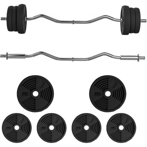 Ensemble d'haltères 25 kg total, barres d'haltère disques de poids barre longue, poignée antidérapante, Ø 25x120cm, noir (1/5)