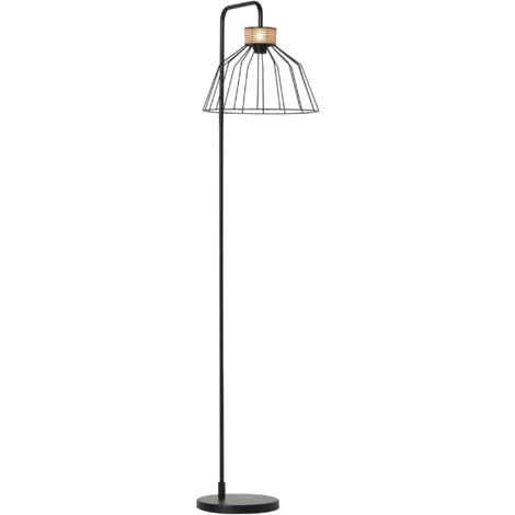 Lampadaire lampe à pied design élégant en métal avec décoration en rotin idéal pour maison bureau restaurant et café 44 x 34 x 154 cm noir (1/5)